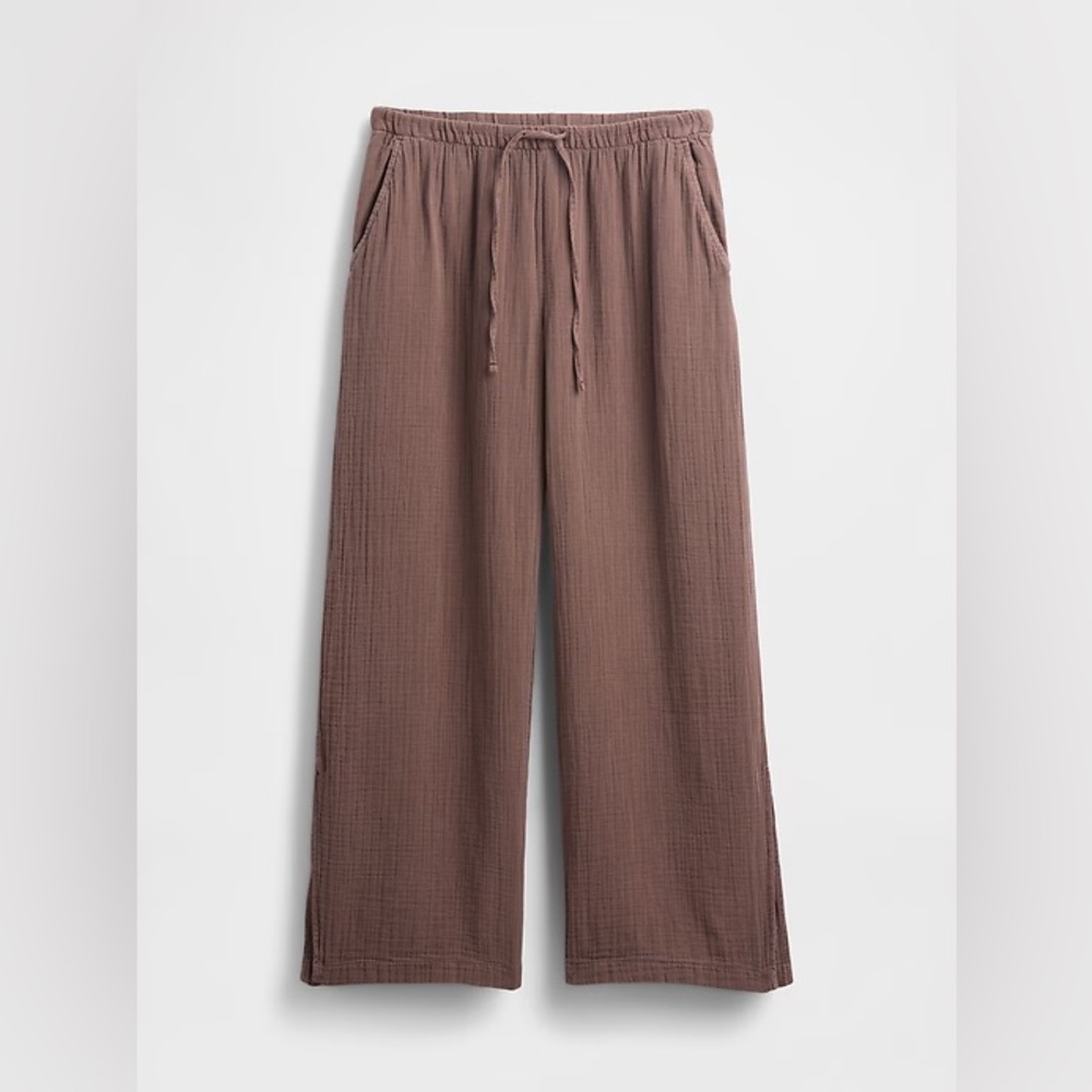 NWT! GAP Brown Cotton Gauze Easy Split-Hem Pants - Size Medium Petite 🖤
